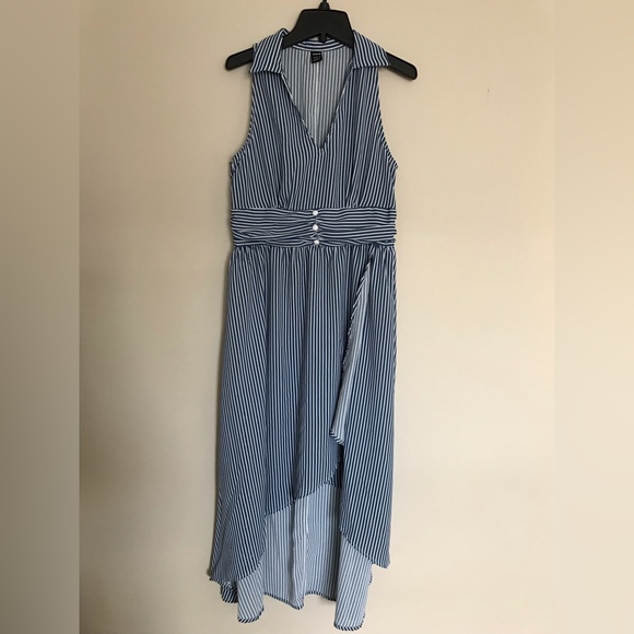 5 for $25! 💕 Vertical Stripe Button Front High Low Dress - Picture 8 of 16